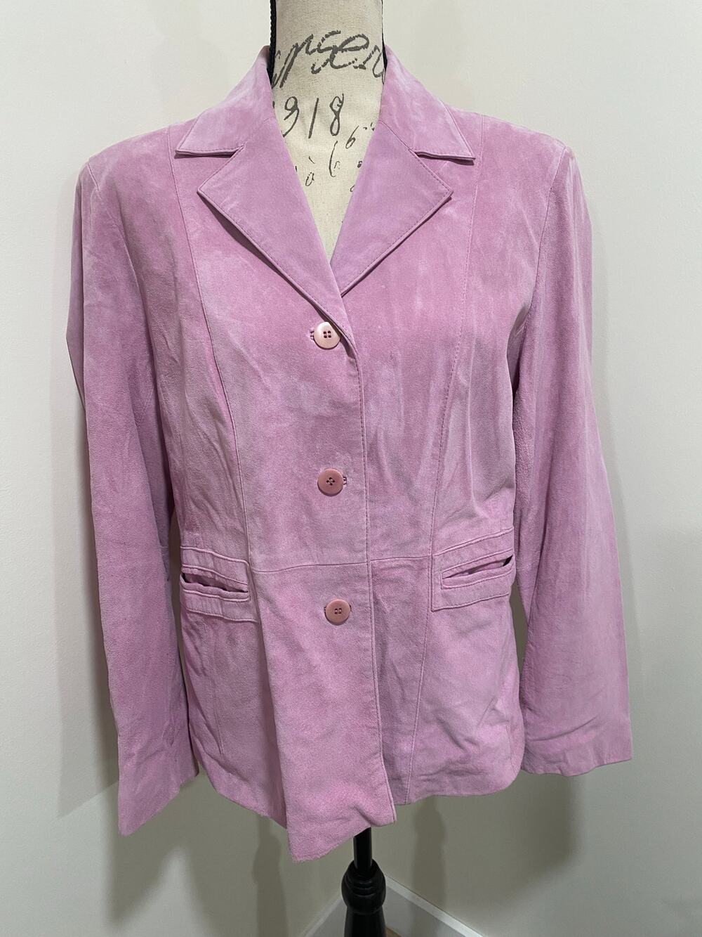 Vintage Suede Leather Liz Claiborne Pink Jacket Coat Size Large Petite